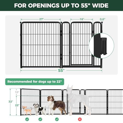Dog Gate Extra Wide Adjustable for Openings Up to 55" (Black / Up to 55" W【1 Panel + 1 Door】 / 32"H)
