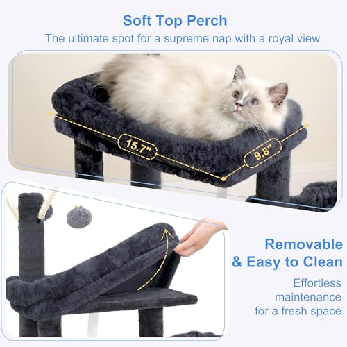 Cat Tree 45.3" Cat Tower for Indoor Cats with Large Perch HCT202SG (45.3 inch / Smoky Gray)