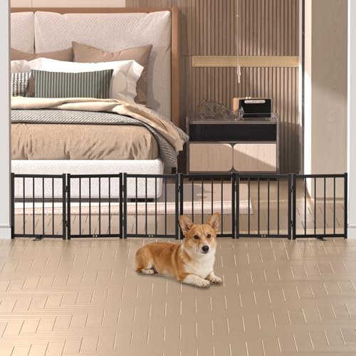 16" Freestanding Short Dog Gate for Small Dogs (Black-16"h / Up to 72" W, 6 Panels)