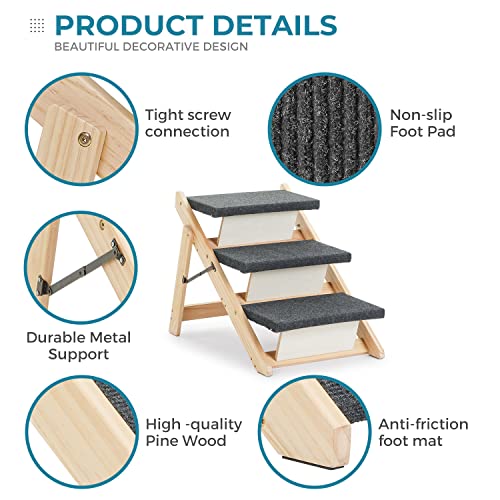 Wood Pet Stairs (3 Steps – For Sofas & Low Beds (18–26 in) / 24.8" L x 17.2" W x 19.5" H)