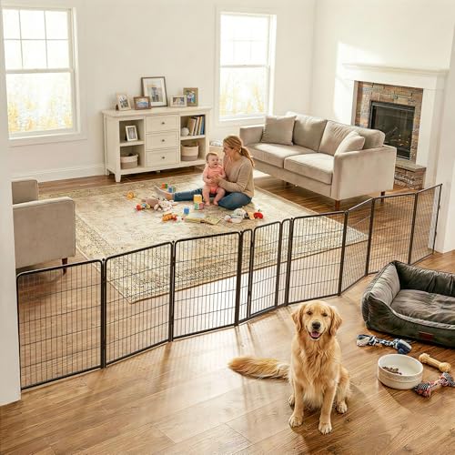 Dog Gate Extra Wide Adjustable for Openings Up to 219" (Black / Up to 219" W【7 Panels + 1 Door】 / 40"H)