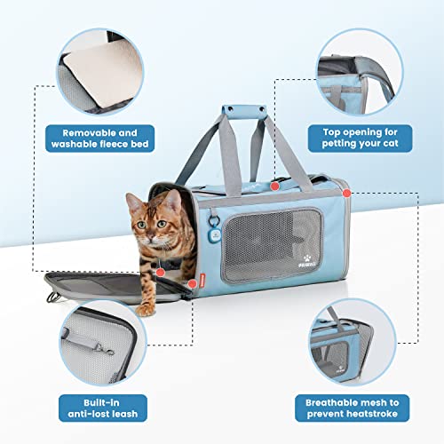 Cat Carrier Airline Approved Expandable Breathable Safety Leash (Light Grey and Sky Blue)
