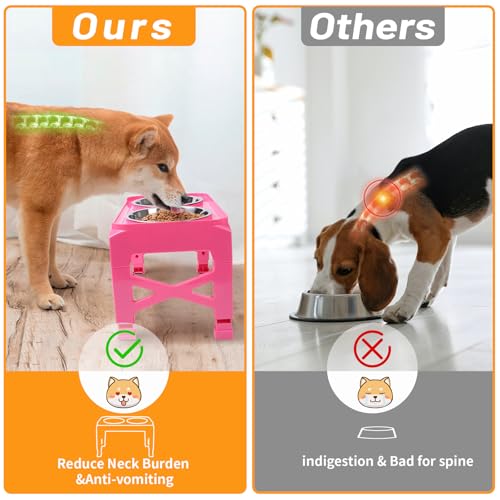 Elevated Dog Bowls with 2 Stainless Steel Food & Water Raised Bowls with No Spill Edge Non (M (8" for M/L Dogs) / Pink)