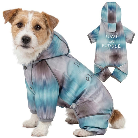 Dog Raincoat Waterproof Full Coverage Softshell Jacket (S-Back(9.5-11.4″) | Weight(8-12lbs) / Glacier Blue)