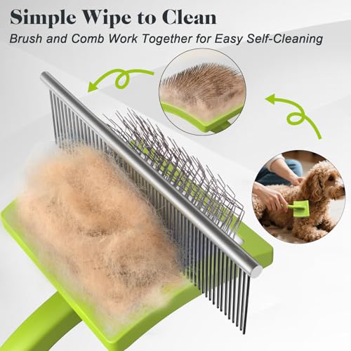 2PCS Slicker Brush for Dogs & Pet Comb (Green / Large)