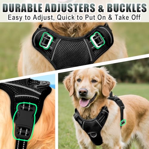Dog Harness for Large Dogs No Pull Dog Vest ID Tag Pocket (Black / X-Large)