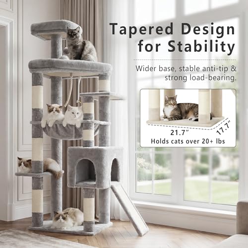 64.2" Heavy Duty Cat Tree for Large Cats with Wide Base HCT027W (64.2 inch / Light Gray)