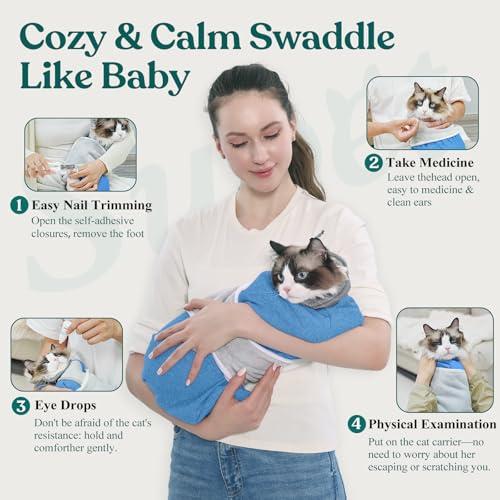 Cat Grooming Wrap for Cutting Nails (S: ( 6-11LB ) / Blue)