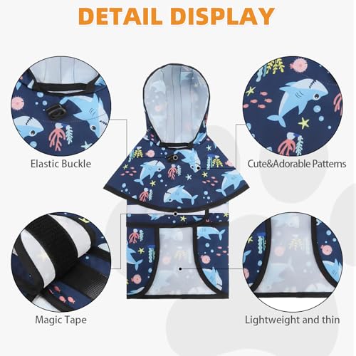 Dog Raincoat Hooded Slicker Poncho with Leash Hole (S:10-15lbs / Blue Shark)