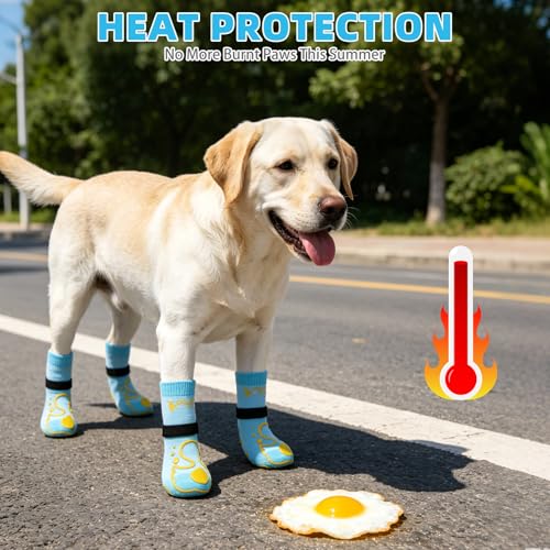 Dog Socks Shoes for Hot Pavement to Prevent Licking Paws (Blue Duck / Large (4 Pack))