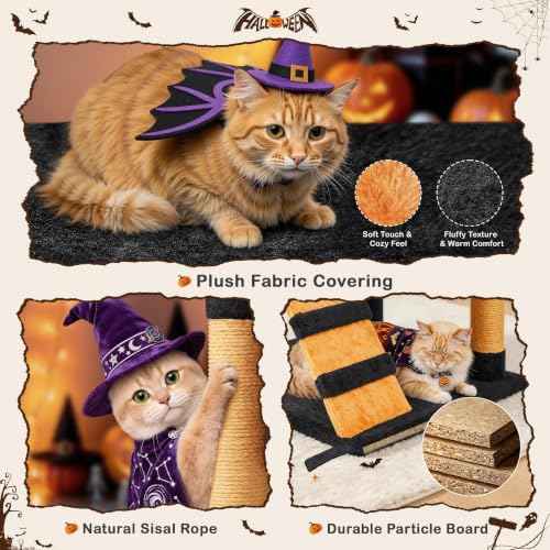 54in Gothic Cat Tree (Black/Pumpkin Orange / 54in)