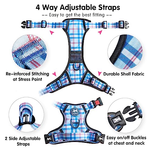 Plaid Dog Harness Large (L / Checkered Blue & Red)