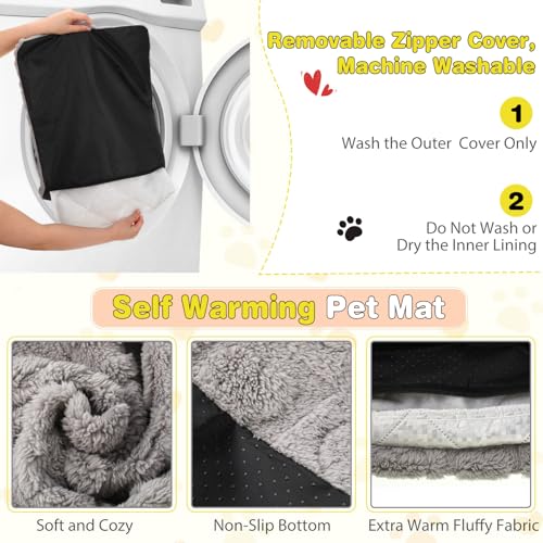 3 Pack Self Warming Cat Bed Mat Self Heating Dog Pad Reflects Body Warm Thermal Pet Pad Washable Non Slip Crate Kennel Bed Mat for Indoor Outdoor (Gray)
