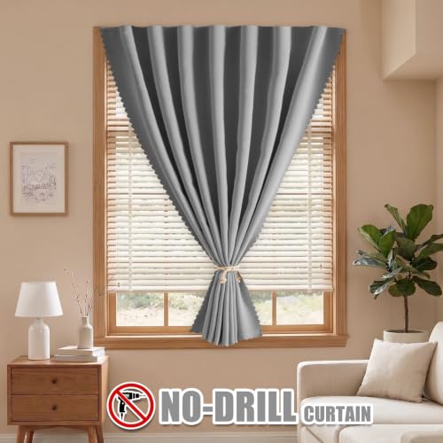 Self Adhesive Blackout Curtains (Light Grey / 47"W x 59"L (Pack of 1))