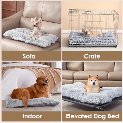 Fluffy Dog Crate Bed (Grey / 44 x 33)