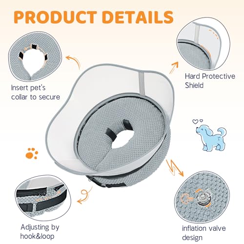 Raised Inflatable Dog Cone Alternative Collars for After Surgery (Grey / S(Neck 7"-9.5"))