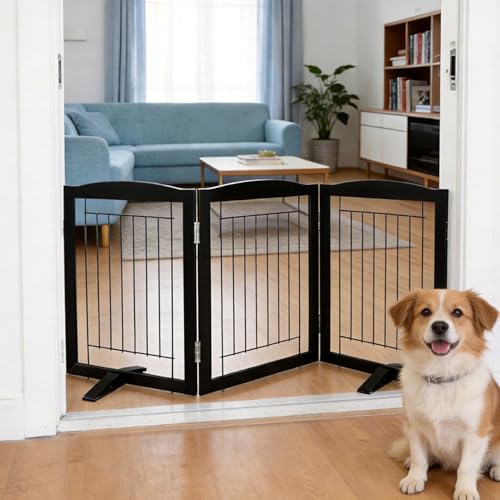 Freestanding Dog Fence Indoor (Black / 【3 Panels】60''w x 24''h)