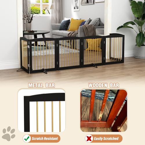 Freestanding Pet Gate for Dogs (24" Height-6 Panel / Black & Gold)