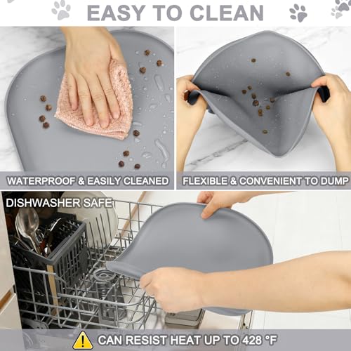 Waterproof Silicone Pet Food Mat with Raised Edge for Dog & Cat (Light Gray / 12"L x 12"W)