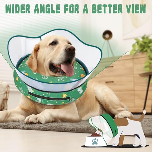 Elevated Inflatable Dog Cone Collar to Stop Licking (Green / S(Neck 7"-9.5"))