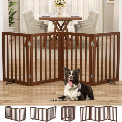 Freestanding Dog Gate Indoor (Walnut / 75”Wx24”H, 4 Panles)