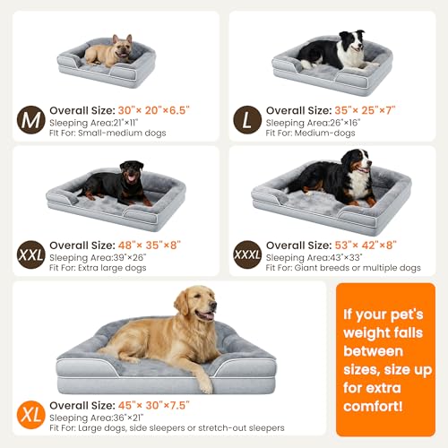 Orthopedic Dog Bed for Extra Large Dogs (Light Grey / 45.0"L x 30.0"W x 7.5"Th)