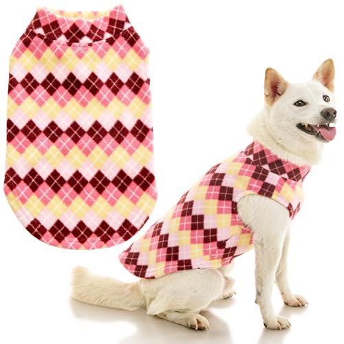 Stretch Fleece Vest Dog Sweater (Small Length (9") / Argyle Pink)