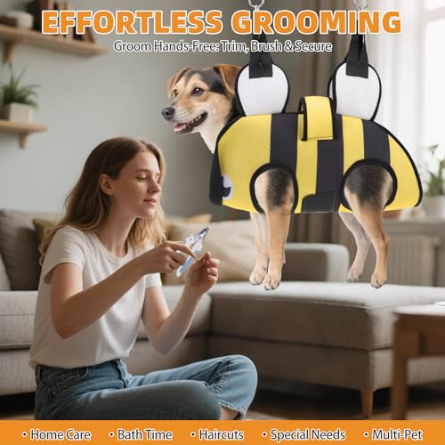 Dog Grooming Hammock for Small Dogs Cats (X-Small / Yellow Bee)