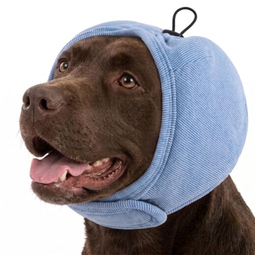 Dog Ear Muffs Noise Protection Thick Padded Dog Calming Hoodie (Blue / Medium)