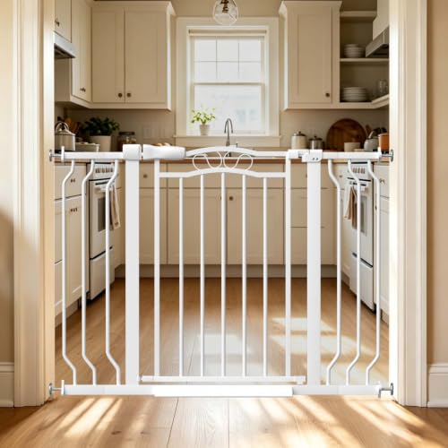 29.5" 43.7" Extra Wide Baby Gates No Drill Pet Gate for Doorways (White / 29.5"-43.3")