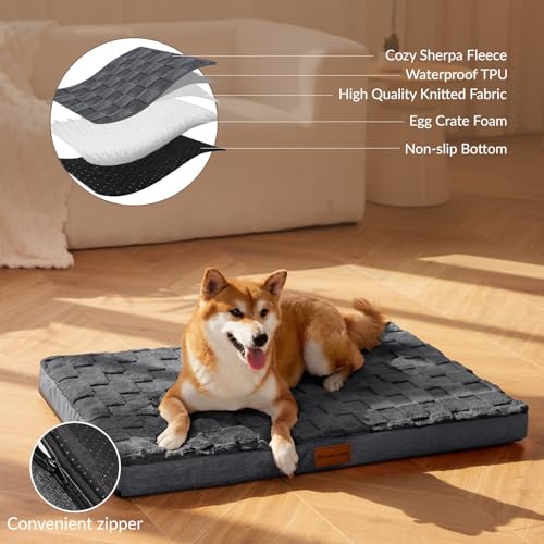 Orthopedic Large Dog Bed Pet Crate Mat 48''X30'' Dark Grey (Dark Grey / 48"L x 30"W x 3.5"Th)