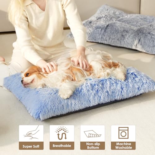 Fluffy Dog Crate Bed (Blue / 41 x 27.5)