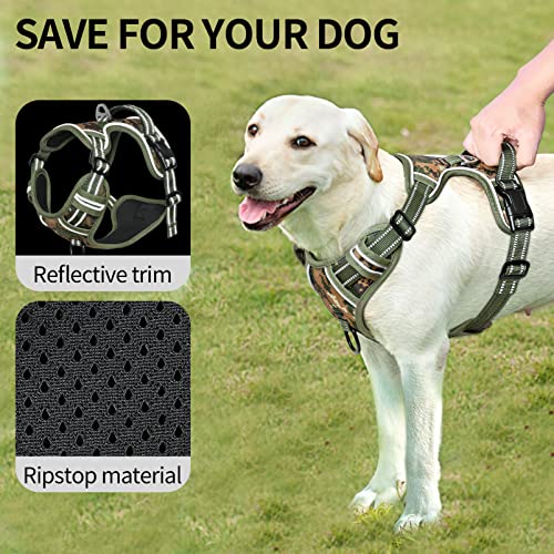 Dog Harness No Pull Adjustable Padded Reflective Harness for Small Medium Large Dogs with Handle for Walking Training (L / Camo Green)