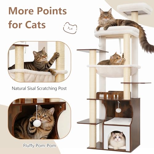 Modern Cat Tree Tower (70.9 inches / Rustic Brown)