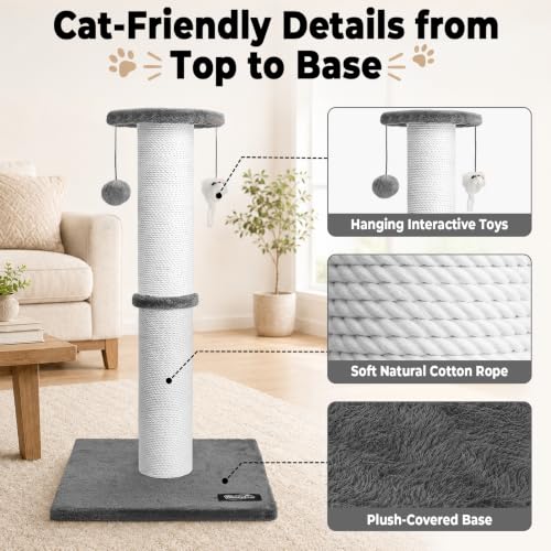 34 Inch Tall Cat Scratching Post for Large Cats (Gray)