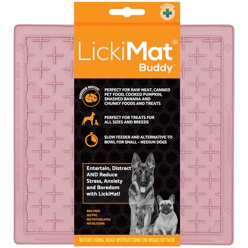 Classic Buddy Slow Feeder for Dogs Lick Mat Boredom Anxiety Reducer Perfect for Food Treats Yogurt Liquid Food Peanut Butter Fun Alternative to a Slow Feed Dog Bowl (Guava)