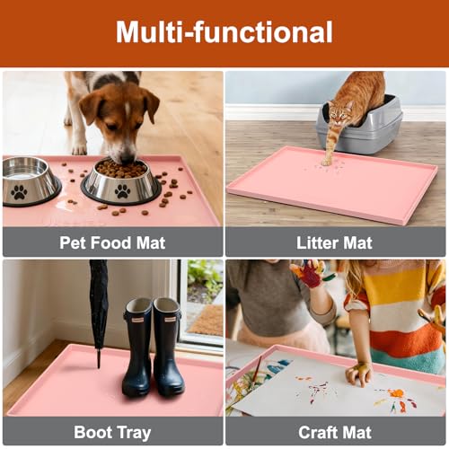 34" x 22" Extra Thick Silicone Mat Waterproof with Raised Edge (Pink / 34"L x 22"W)