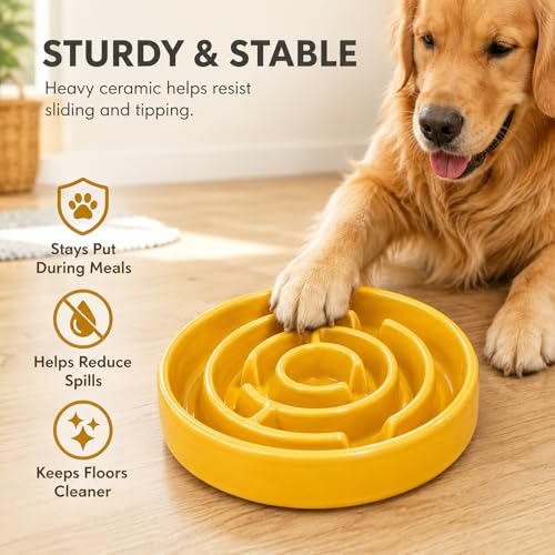 Ceramic Slow Feeder Dog Bowl (Yellow)