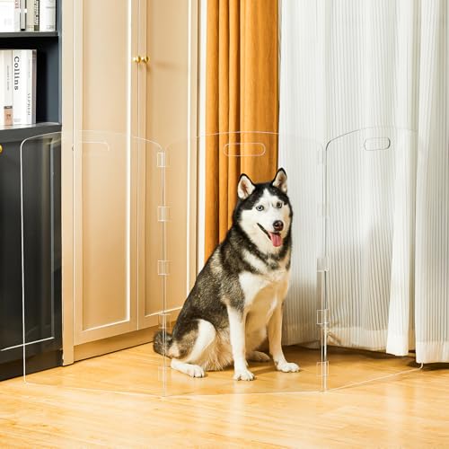 Modern Frame Clear Acrylic Freestanding Dog Gate (32" Height-3 Panel)