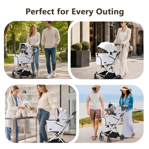 Beberoad Dog T4 Max Stroller for Small Medium Pets Elevated Viewing (T4 Max Gray)
