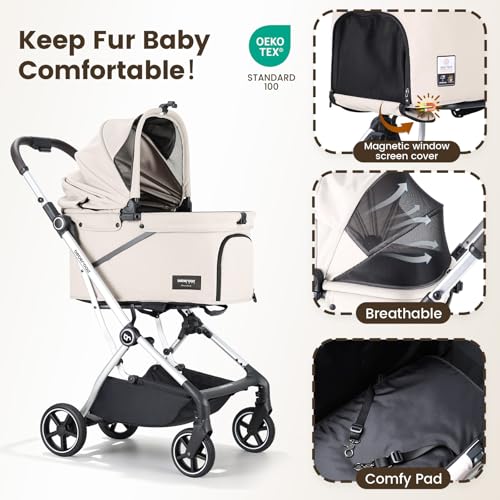 Beberoad Dog T4 Max Stroller for Small Medium Pets One (T4 Max Beige)