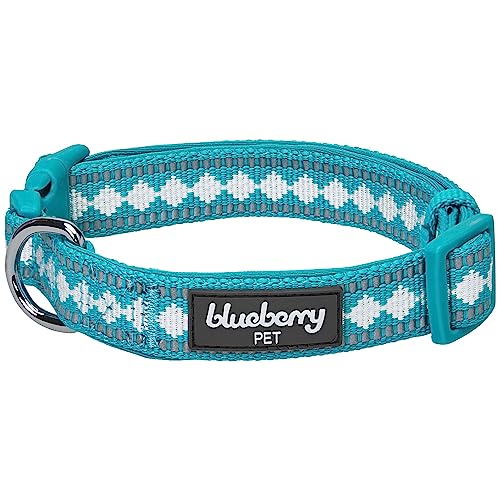 3 Colors 3M Reflective Jacquard Neoprene Padded Adjustable Dog Collar (Small / Polyester Buckle- Peacock)
