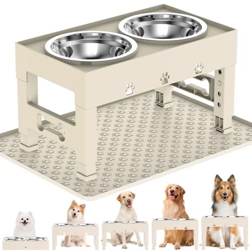 Elevated Dog Bowls with Mat (For Medium Large Dogs with Mat / Apricot)