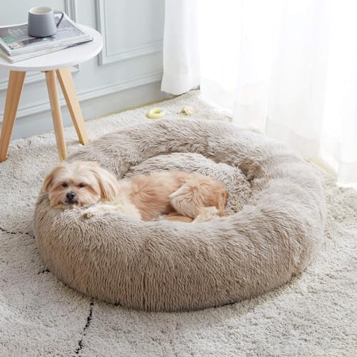 Western Home Calming Donut Cat Bed Small Dog Bed Washable (Brown / 20.0"l x 20.0"w x 6.0"th)