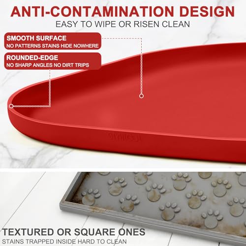 Waterproof Silicone Pet Food Mat with Raised Edge for Dog & Cat (Red / 12"L x 12"W)