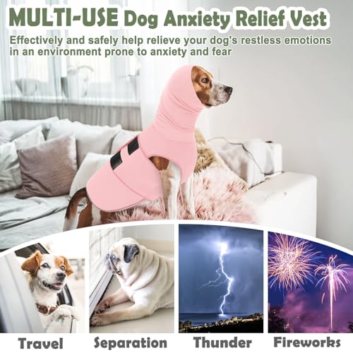 Reflective & Soft Dog Anxiety Vest with Ear Wraps for Thunderstorm (Pink / X-Large)