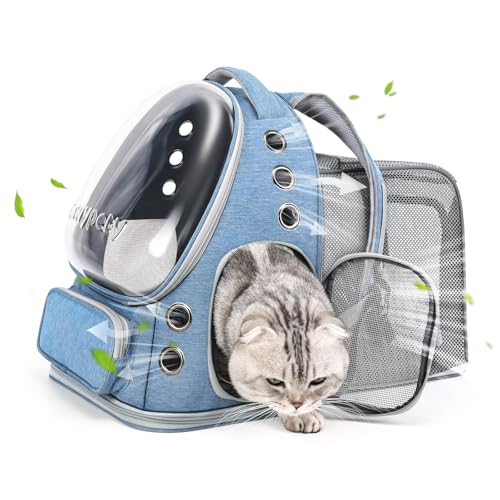 Expandable Cat Backpack Large Space Cat Bubble Backpack Carrier (Square Expandable- Blue)