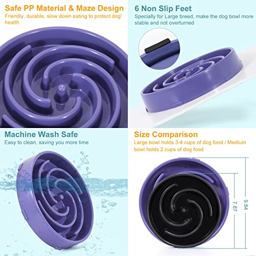 Slow Feeder Large Dog Bowls for Large Medium Dog Non Slip Maze Puzzle Bowl Pet Slower Food Feeding Dishes Interactive Bloat Stop Dog Bowl Preventing Choking Healthy Dog Bowl (Large / I-lavender)