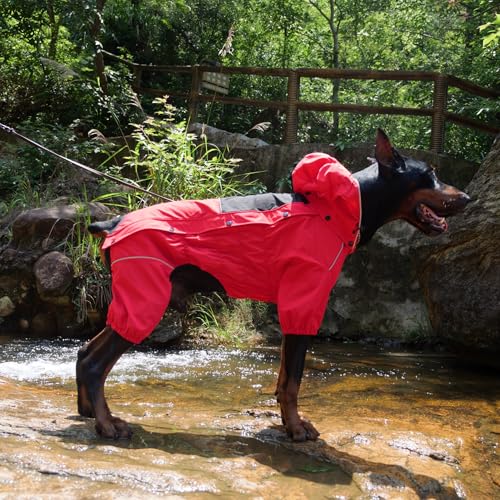 Fleece Lined Dog Raincoat with Removable Hood (Red-Fleeced / 4XL (Back 23.5"))