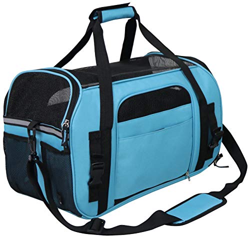 Soft Sided Pet Carrier for Cats & Small Dogs (17.0"L x 9.0"W x 12.1"H / Sky Blue)